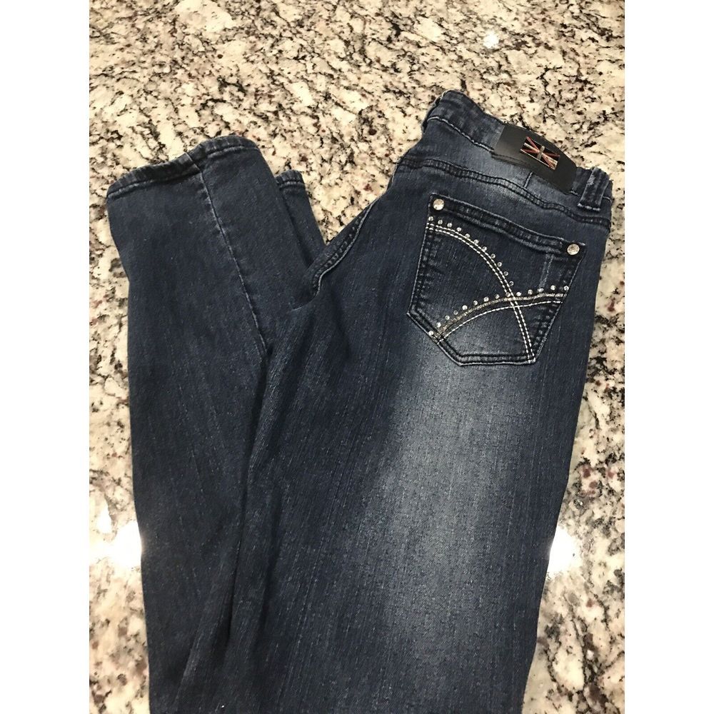 True‎ Rock Dark Blue Jeans Size 13/14  Embellished Distressed Juniors 28x31